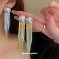 Pearl Top Chain Fringe Drop Earrings For Women Jewelry view 2