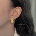 Gold Fluted Gourd Earrings Crystal Center Clip and Stud view 2