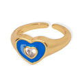 Gold Heart Enamel Open Rings With Center Zircon Stone view 5