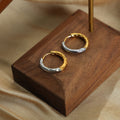 Two Tone Gold Steel Hammered Huggie Hoop Earrings Pair view 4