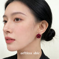 Burgundy Flocked Velvet Twisted Knot Stud Earrings view 2