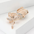 Rose Gold Tulip Brooch Cream Cabochon Clear Rhinestone Pin view 2
