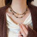 Tiger Eye Pearl Dual Strand Bead Necklace Gold Accents view 3