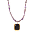 Purple Faceted Bead Necklace Black Square Gold Frame Pendant view 5