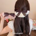 Pleated Satin Bow Spring Hair Clips Ivory And Coffee view 1
