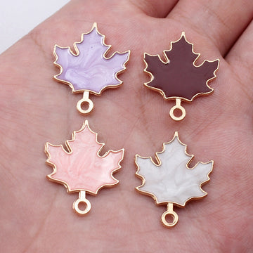 Gold Tone Maple Leaf Enamel Charms in Four Soft Colors