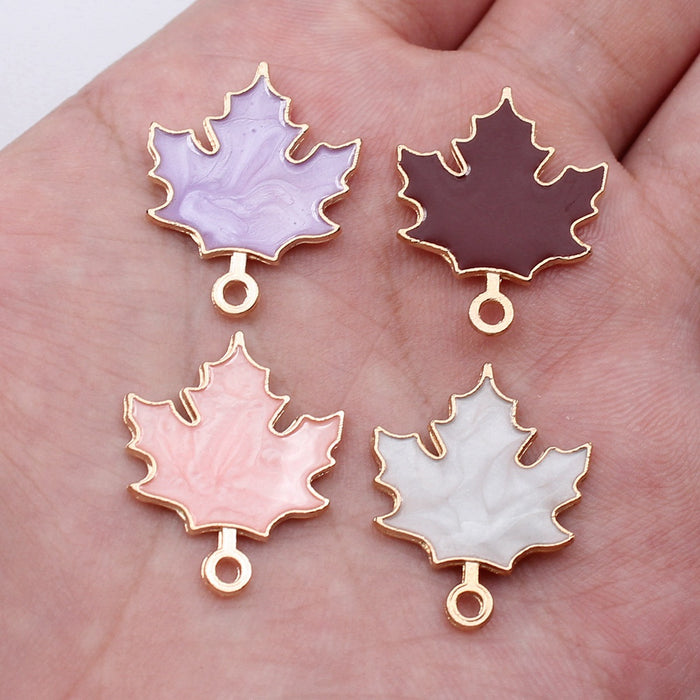 Gold Tone Maple Leaf Enamel Charms in Four Soft Colors