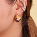 Gray Domed Square Stud Earrings in Polished Gold Tone view 4