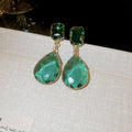 Faceted Teardrop Crystal Earrings in Blue and Emerald Green view 7