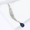 Silver Rhinestone Feather Brooch Blue Teardrop Pendant view 4
