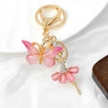 Ballerina and Rhinestone Butterfly Charm Keychain in Pink view 1