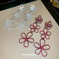 Silver and Burgundy Open Flower Long Stud Earrings view 3