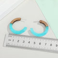 Wood Resin C Hoop Stud Earrings White and Sky Blue view 4