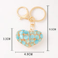 Cat Eye Stone Heart Keychain Rhinestone Gold Clasp Two Colors view 3