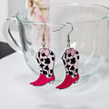 Pink Acrylic Cowboy Boot Dangle Earrings 3 Patterns view 3