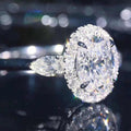 Silver Tone Oval Halo Ring With Clear Side Stones Polished Jewelry view 3