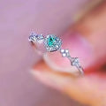 Silver Tone Green Heart Halo Clear Accent Ring Sizes 6-10 view 2