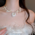 White Bird and Flower Statement Necklace with Crystal Pendant view 3