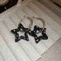 Black Crystal Open Star Hoop Earrings Jewelry Accessories view 6