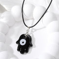 Glass Hamsa Evil Eye Pendant Necklaces on Black Cord 7 Colors view 8