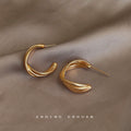Gold Twisted C-Hoop Earrings Matte and Polished Styles view 3