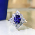 Deep Blue Oval Floral Cluster Statement Ring In Silver Tone view 3