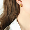 Quilted Geometric Huggie Hoop Earrings Gold Steel Tone view 1