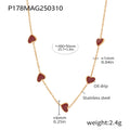 Gold Burgundy Enamel Heart Station Necklace Stainless Chain view 6