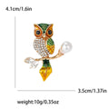 Enamel Owl Branch Pearl Rhinestone Gold Tone Brooch Pin view 5
