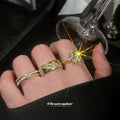 Gold Open Butterfly Band Oval Solitaire Crystal Rings view 1
