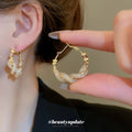 Gold Tone Braided Texture Hoop Stud Earrings Fashion Jewelry view 4