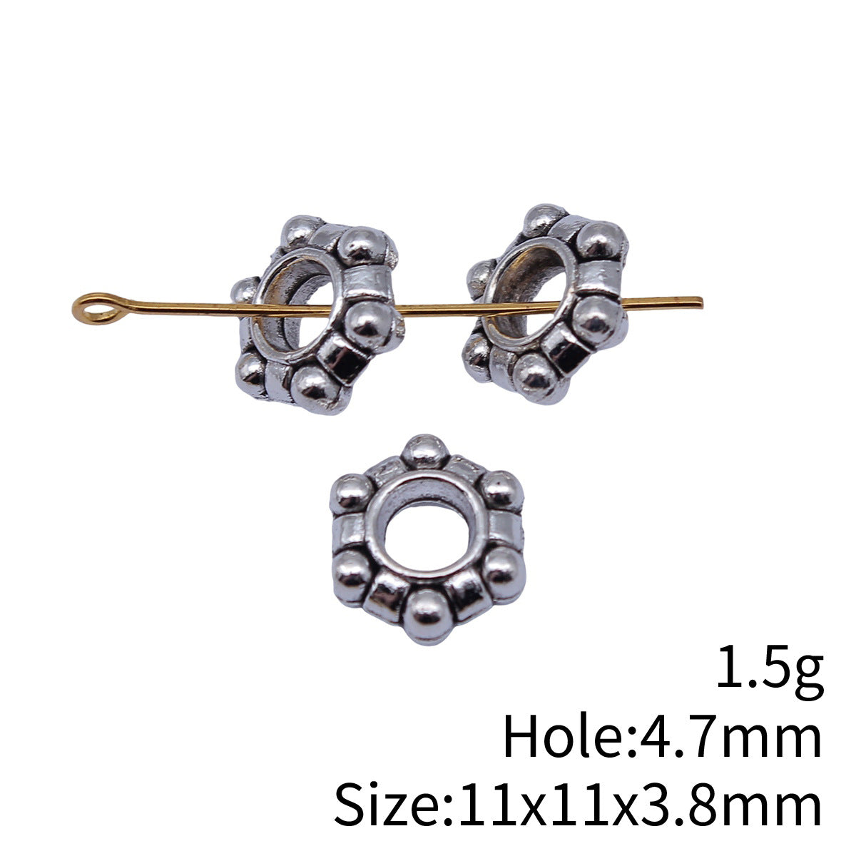 11x11x3.8mm 1.5g Antique Silver Zinc Alloy Large Hole Spacer Beads for Bracelet Jewelry Making