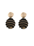 Gold Disc Stud Wrapped Ball Drop Earrings Rhinestone Bands view 10