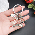 Antique Silver Motorcycle Tool Saw Wrench and Heart Charm Keychain view 2