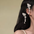 White Pearl Flower Duckbill Hair Clip Cascading Pearl Tassels view 3