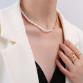 Gold Oval Bead Freshwater Pearl Half Half Choker Necklace view 6