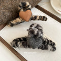 Fuzzy Yarn Leopard Claw Clip Brown Fabric Heart Accent view 2