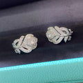 Silver Rose Petal Pave Huggie Earrings Clear Center Stone view 2
