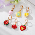 Gold Tone Colorful Enamel Fruit Huggie Drop Earrings view 2