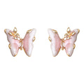 Pink Enamel Butterfly Stud Earrings Gold Crystal Accents view 5