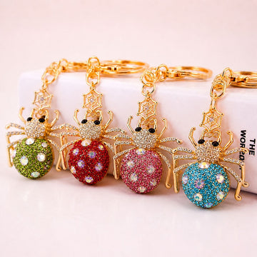 Rhinestone Spider Keychain Gold Metal Crystal Bag Charm