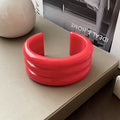 Three Ridge Resin Open Cuff Bracelet Pink Beige Red Black Amber view 8