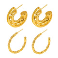 Gold Tone Copper C-Shape Hoop Earrings Hollow And Bamboo view 5