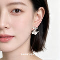 Silver Tone Clear Stone Double Fan Drop Stud Earrings view 2
