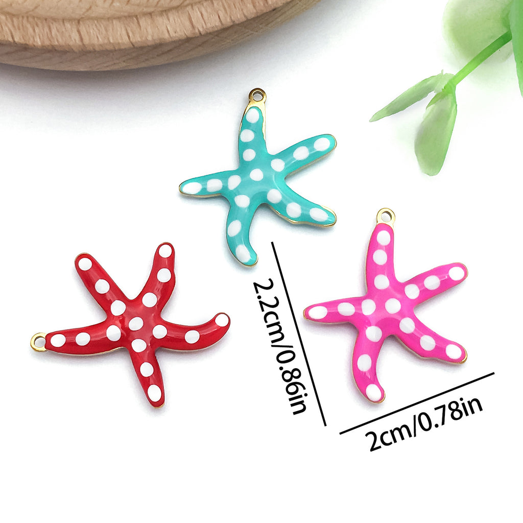 Gold Plated Stainless Steel Polka Dot Starfish Double Sided Charm Pendant for DIY Earrings Necklaces
