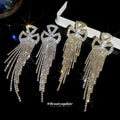 Crystal Bow Chain Fringe Drop Stud Earrings Fashion Jewelry view 4