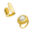 Gold Hammered Pearl Ring And Open Double Panel Ring view 5