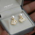 Gold Tone Clear Stone Cluster Pearl Like Top Stud Earrings view 3