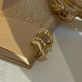 Textured Gold C Hoop Stud Earrings with Distinctive Textured Details view 1