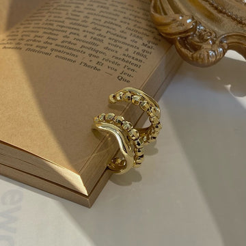 Textured Gold C Hoop Stud Earrings with Distinctive Textured Details